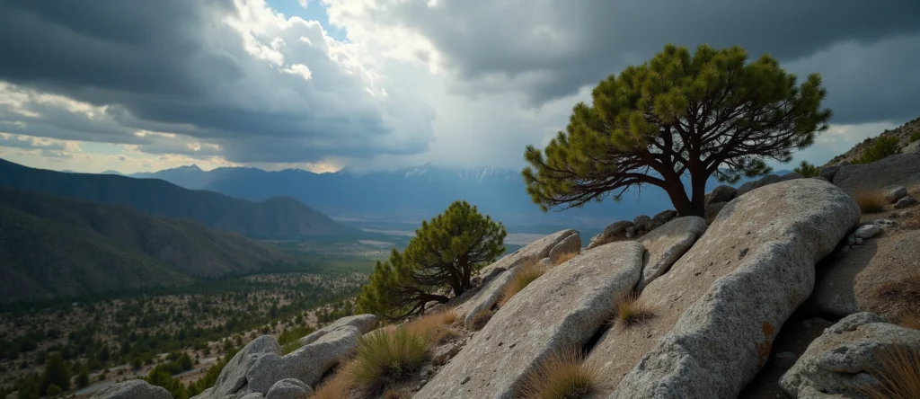 Symbolizing Growth/Resilience: A local Sierra Juniper tree growing out of a rock cleft. - AI Generated