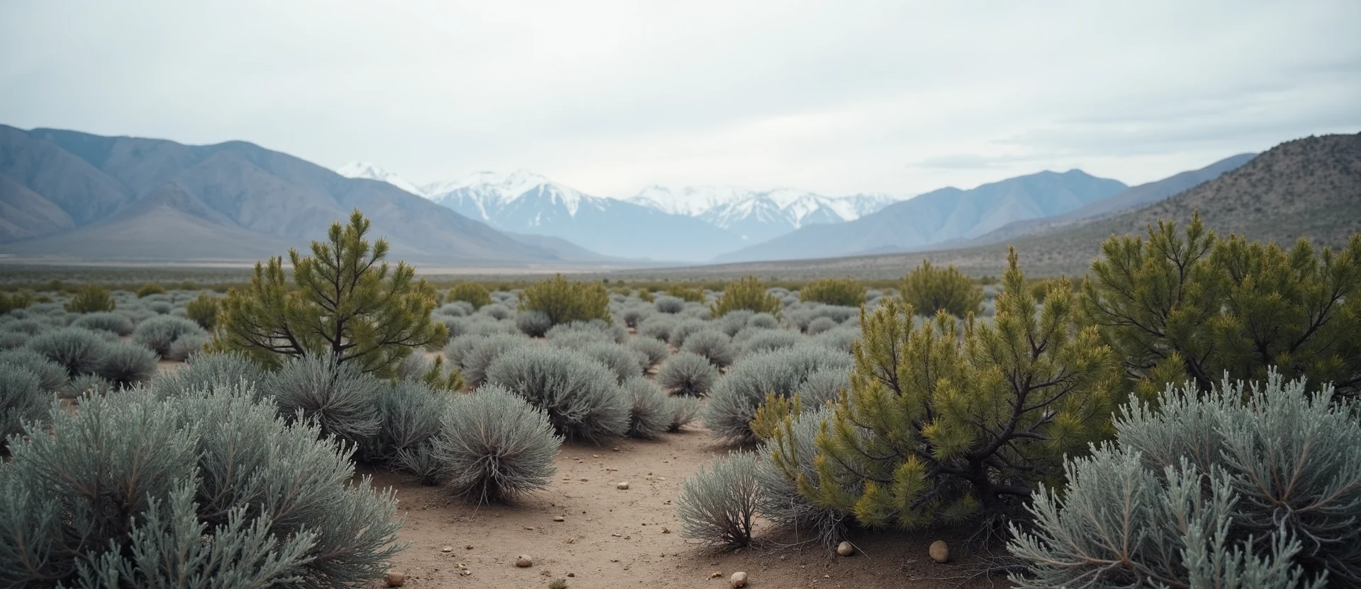 Symbolizing Stability/Peak: A local Rabbitbrush distant Sierra horizon. - AI Generated