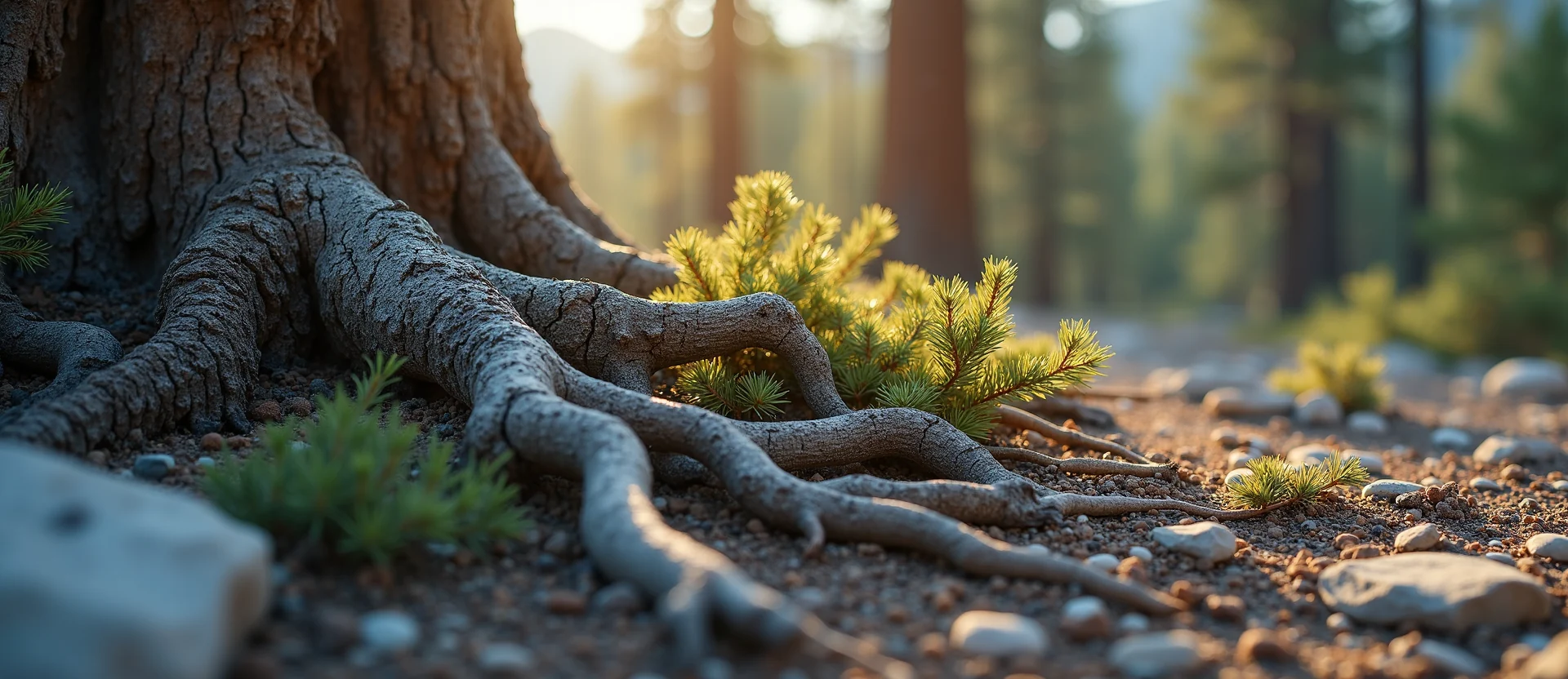 Symbolizing Growth/Resilience: A local Ponderosa Pine gnarled juniper roots. - AI Generated