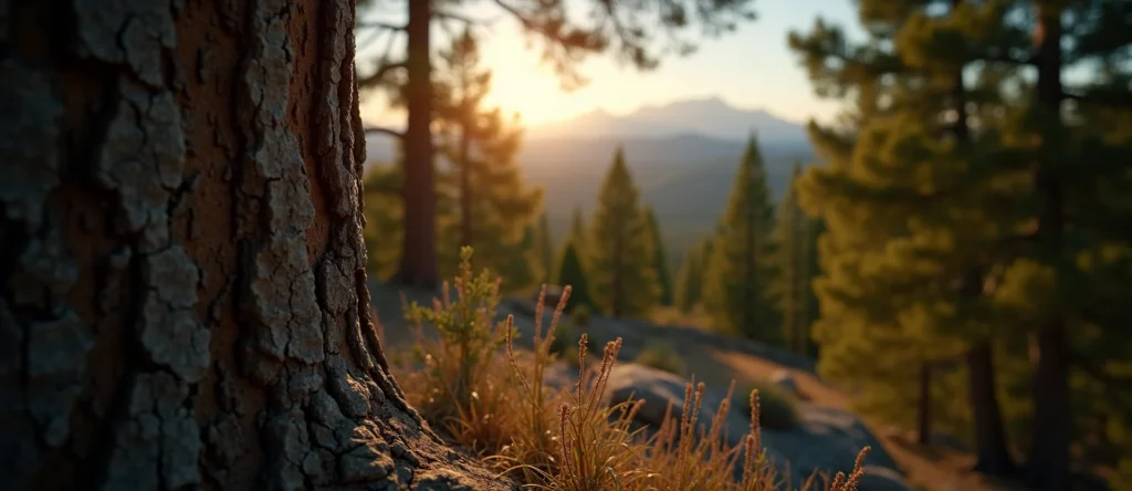 Symbolizing Stability/Peak: A local Ponderosa Pine distant Sierra horizon. - AI Generated
