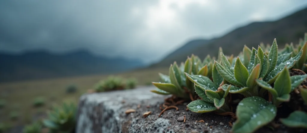 Symbolizing Flow/Cleansing: A local Indian Paintbrush raindrops on desert leaves. - AI Generated