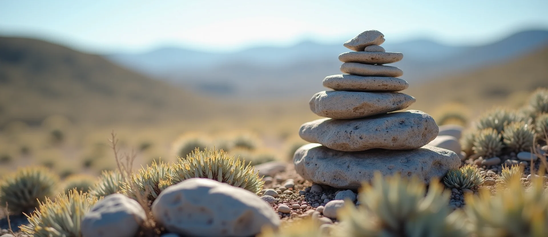 Symbolizing Stability/Peak: A local Indian Paintbrush ancient rock cairn. - AI Generated