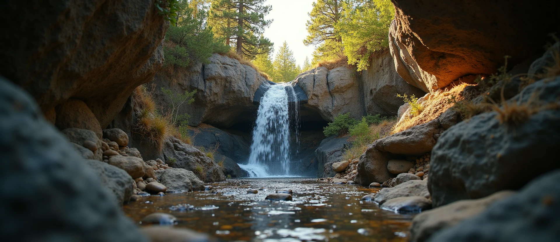Symbolizing Flow/Cleansing: A local Manzanita hidden small waterfall. - AI Generated