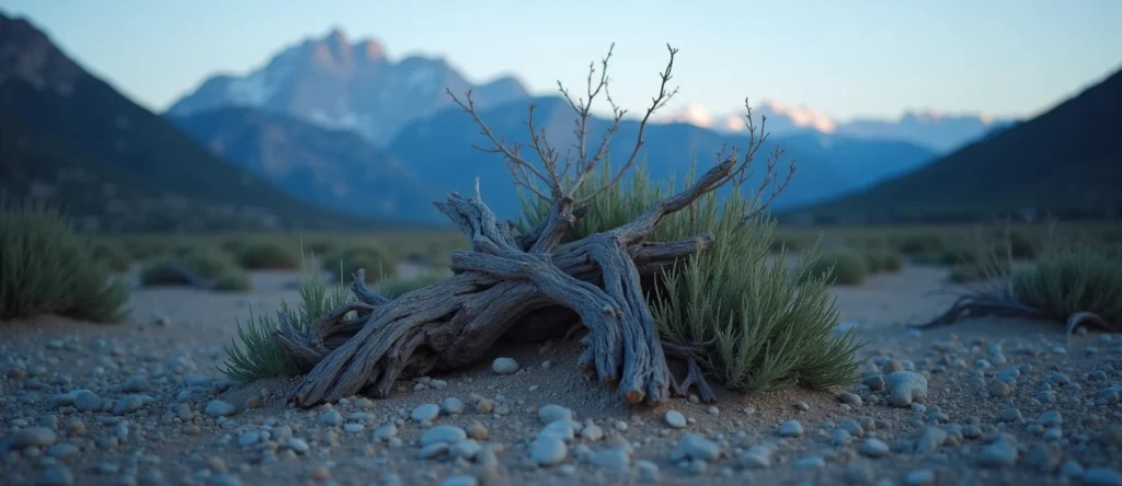 Symbolizing Growth/Resilience: A local Rabbitbrush gnarled juniper roots. - AI Generated
