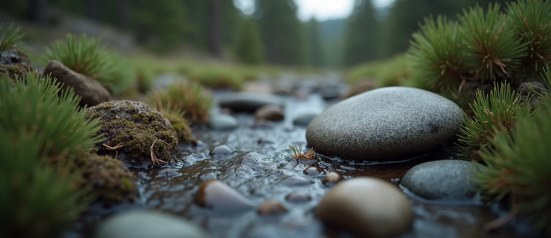Symbolizing Flow/Cleansing: A local Ponderosa Pine smooth Truckee river stones. - AI Generated