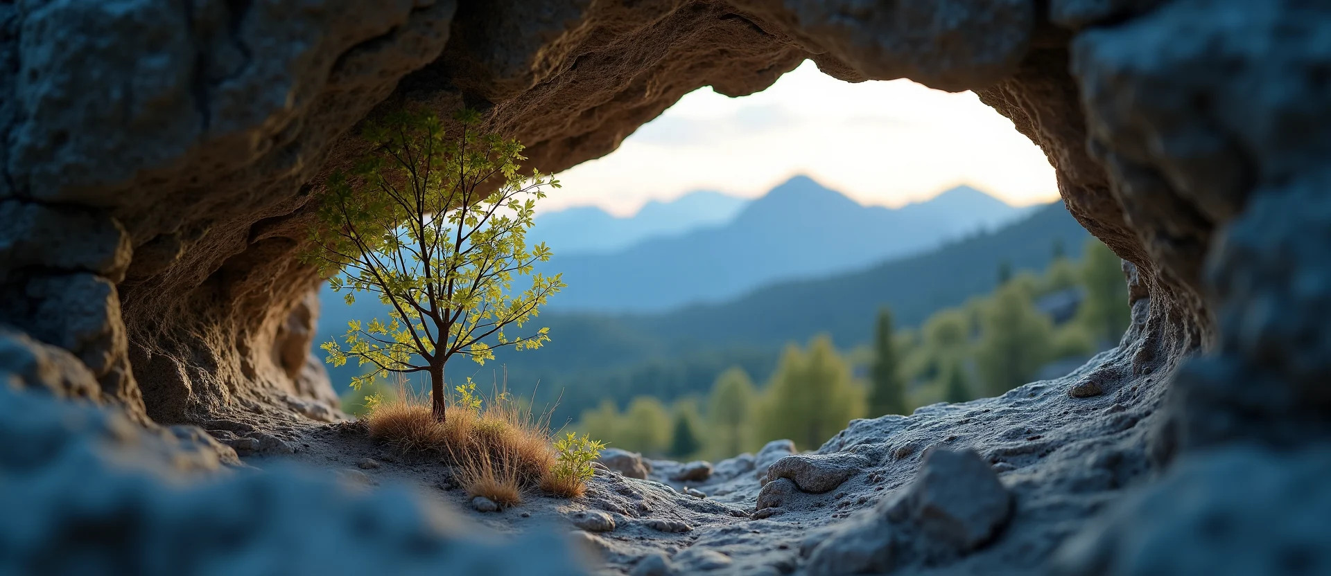 Symbolizing Growth/Resilience: A local Rabbitbrush tree growing out of a rock cleft. - AI Generated