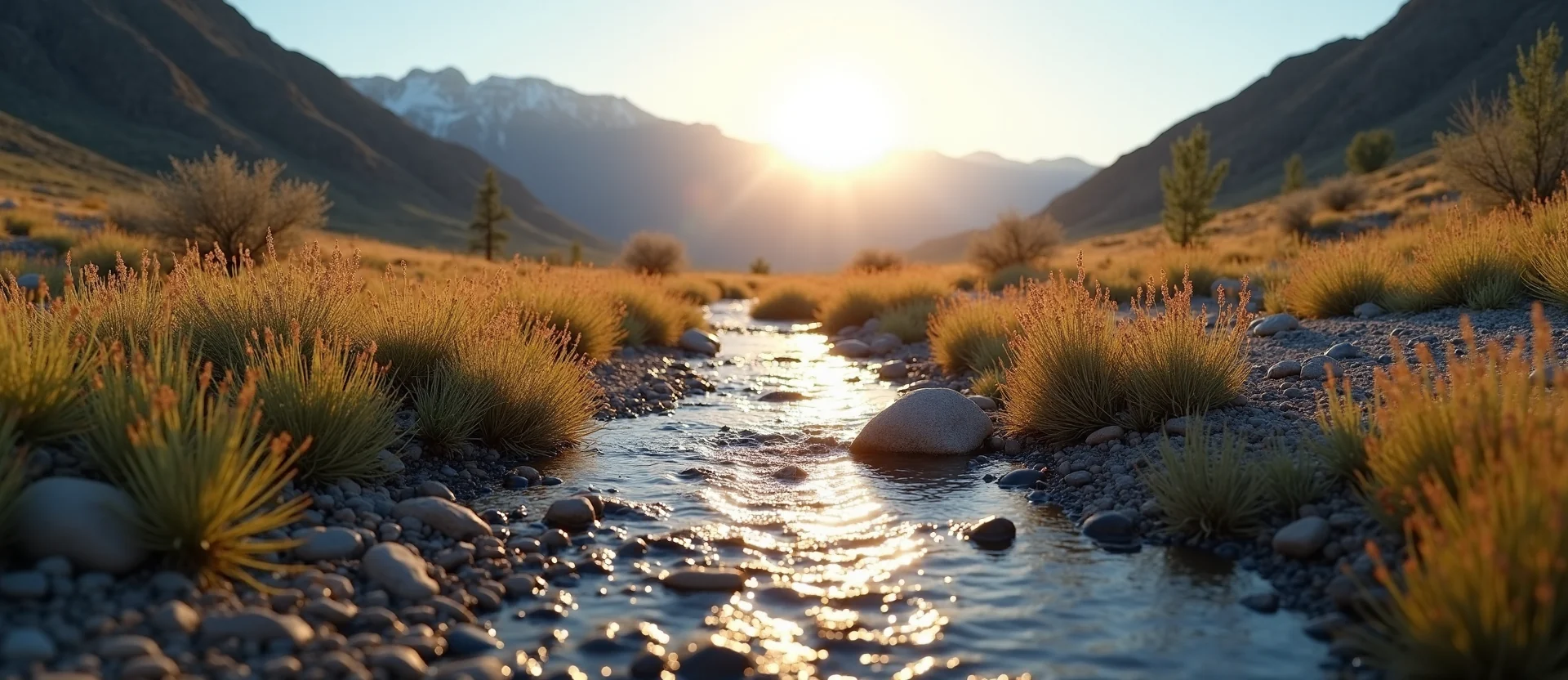 Symbolizing Flow/Cleansing: A local Rabbitbrush babbling mountain creek. - AI Generated