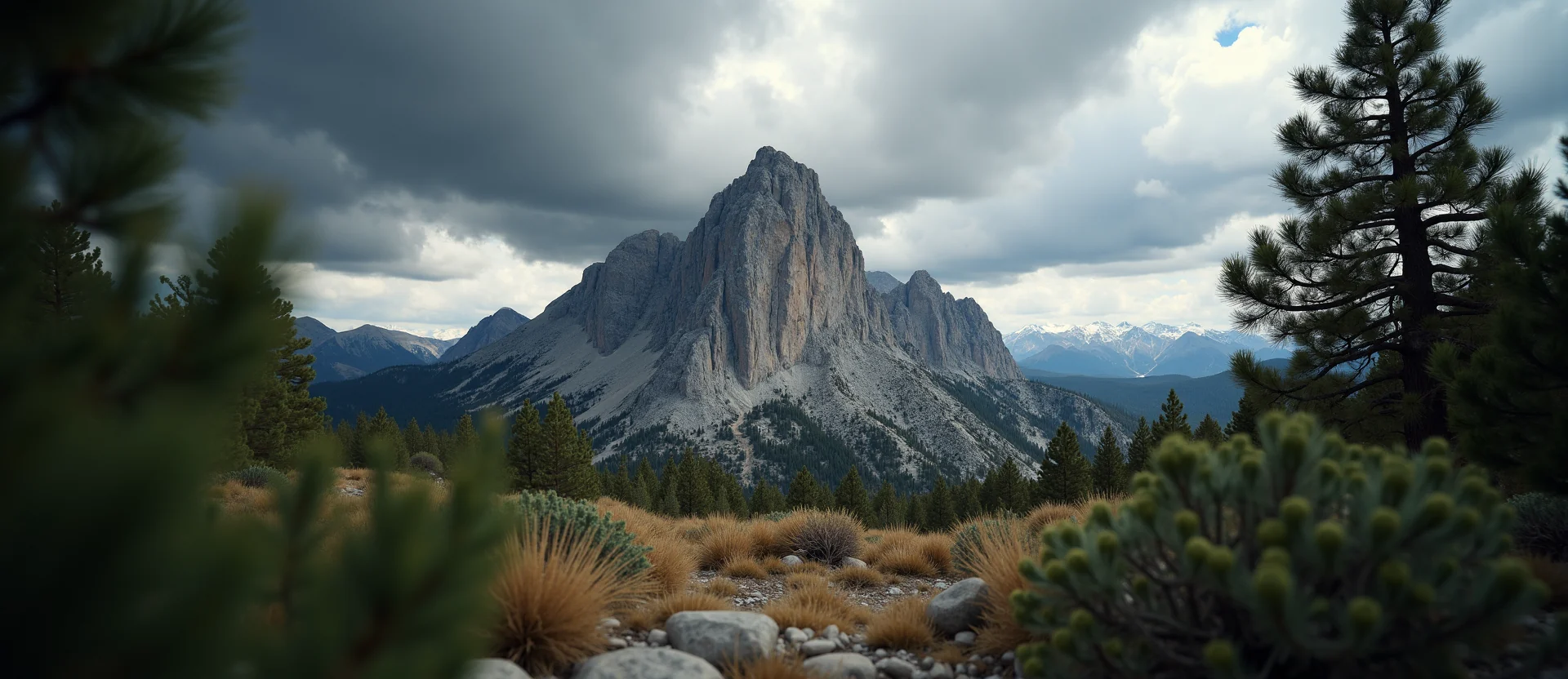 Symbolizing Stability/Peak: A local Sierra Juniper jagged granite peak. - AI Generated