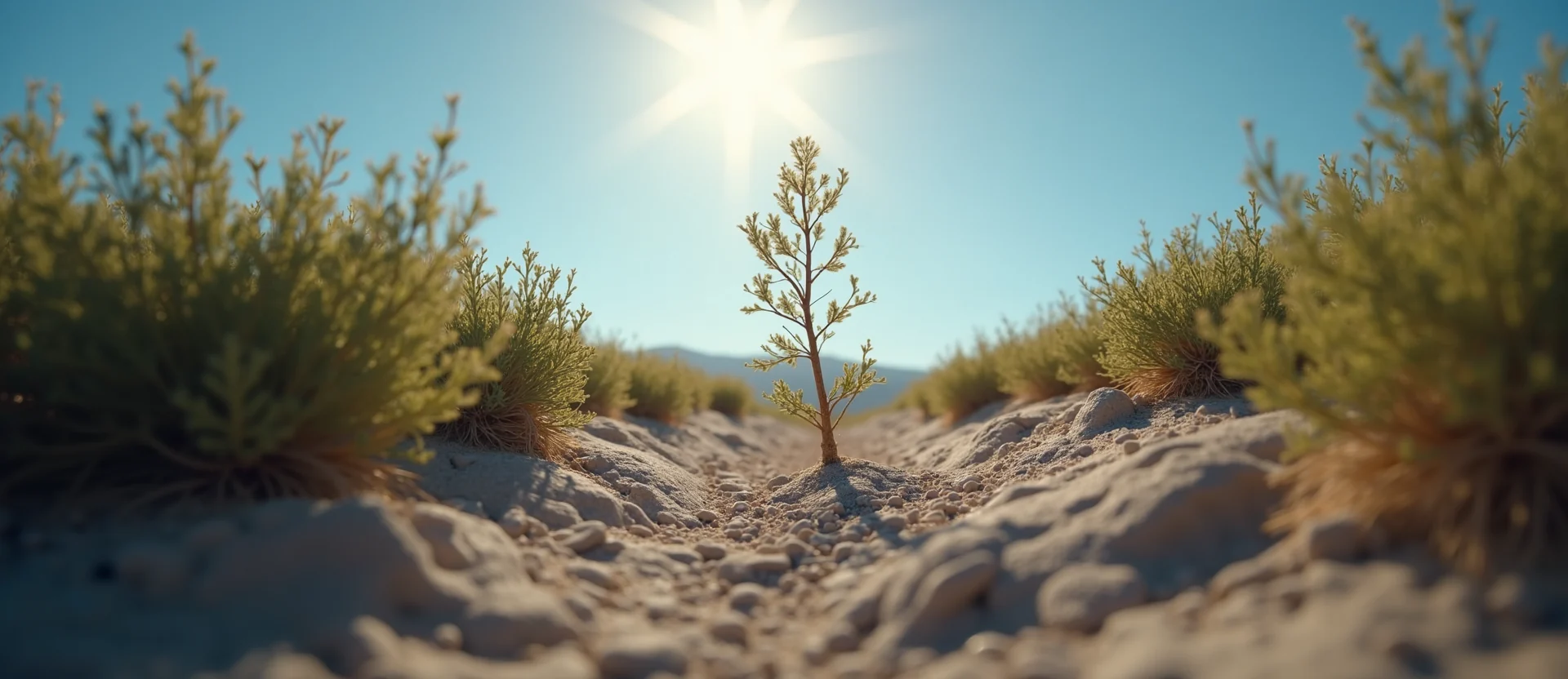 Symbolizing Growth/Resilience: A local Sagebrush (Artemisia tridentata) new branch reaching for the sky. - AI Generated