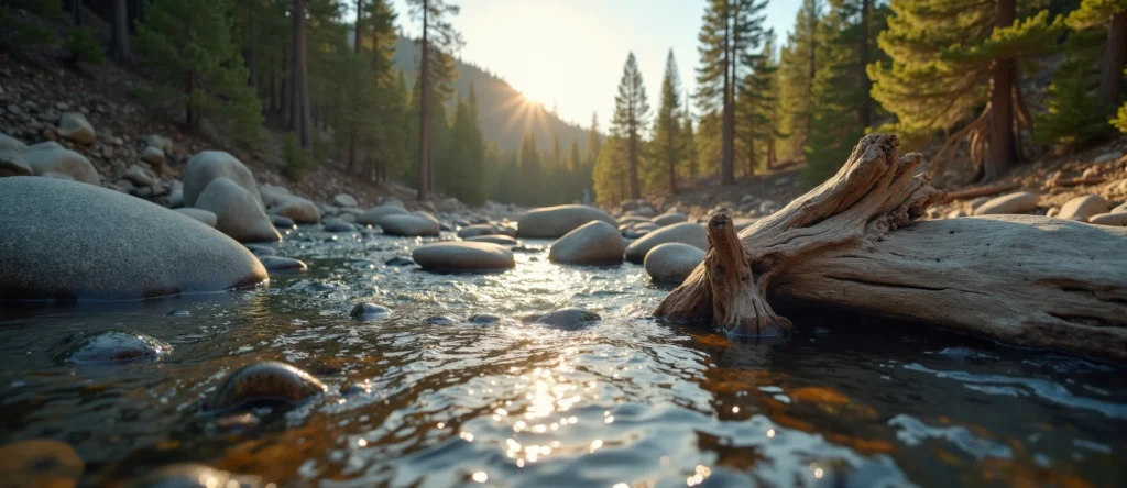Symbolizing Flow/Cleansing: A local Ponderosa Pine smooth Truckee river stones. - AI Generated