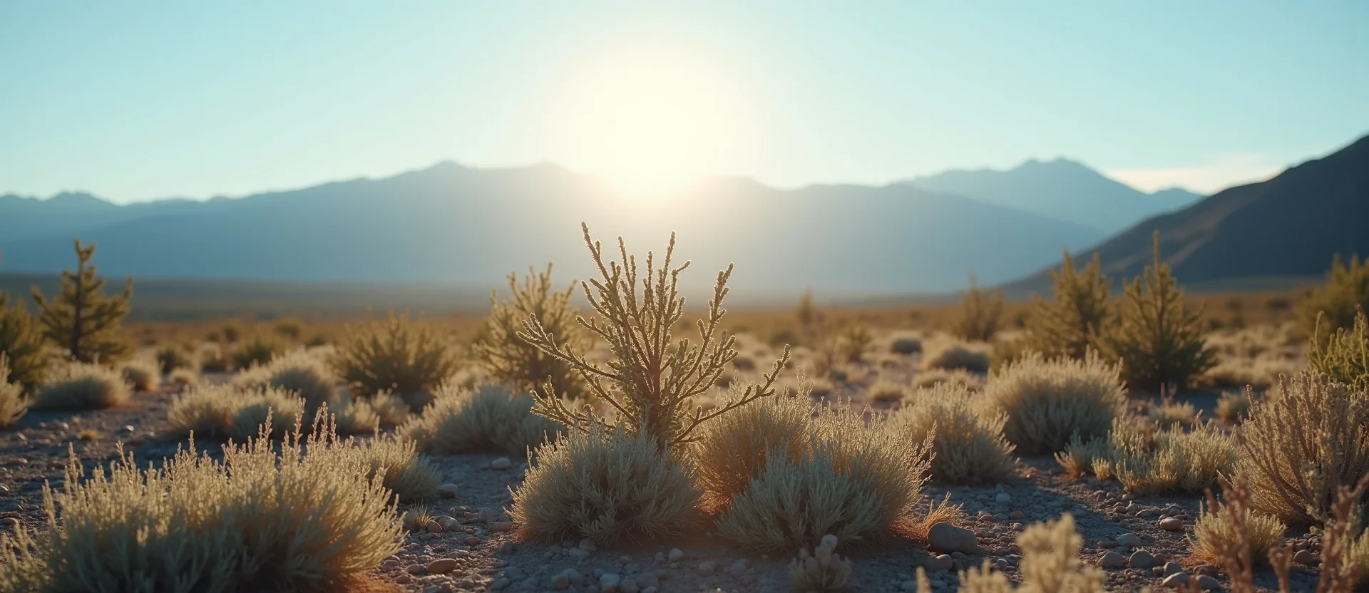 Symbolizing Stability/Peak: A local Sagebrush (Artemisia tridentata) distant Sierra horizon. - AI Generated