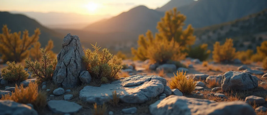 Symbolizing Stability/Peak: A local Quaking Aspen jagged granite peak. - AI Generated