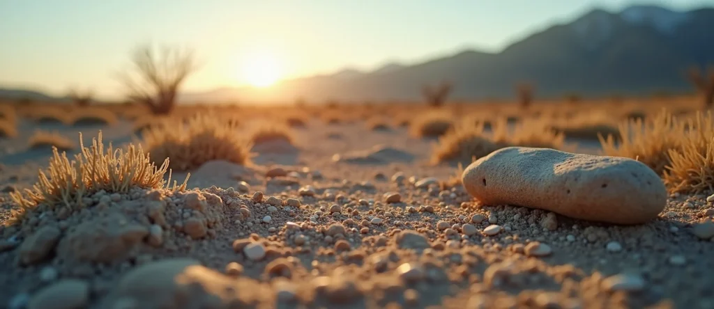 Symbolizing Stability/Peak: A local Desert Peach distant Sierra horizon. - AI Generated