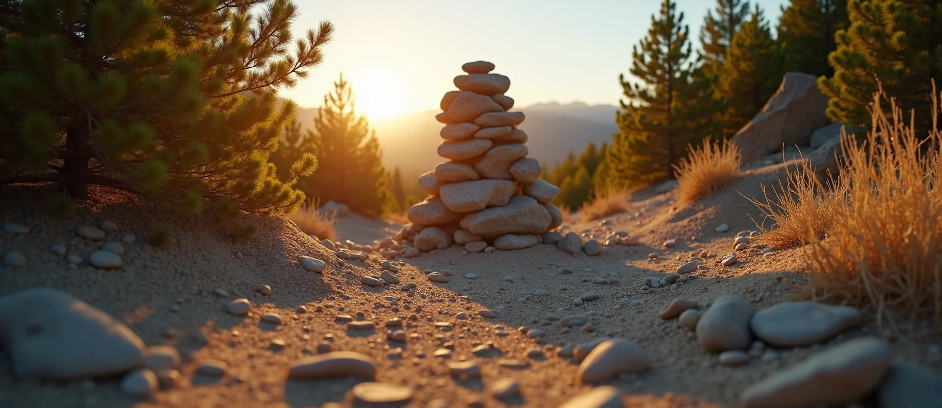 Symbolizing Stability/Peak: A local Mountain Mahogany ancient rock cairn. - AI Generated