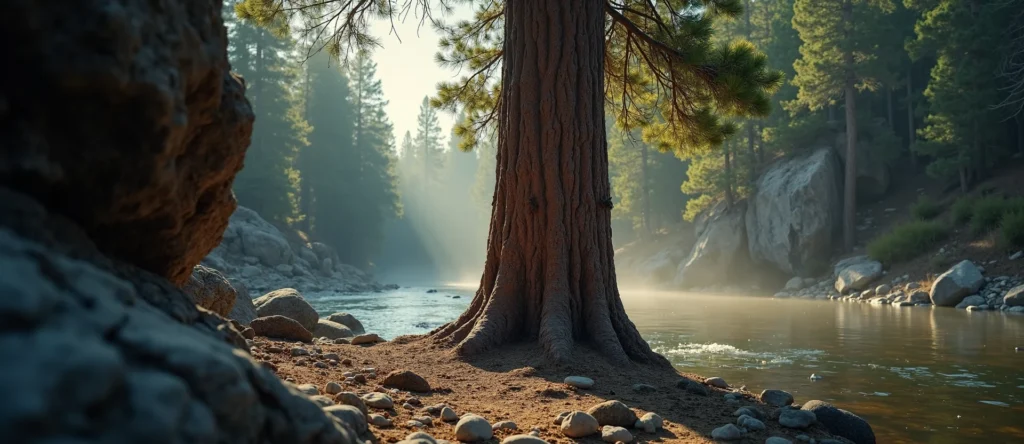Symbolizing Growth/Resilience: A local Ponderosa Pine tree growing out of a rock cleft. - AI Generated