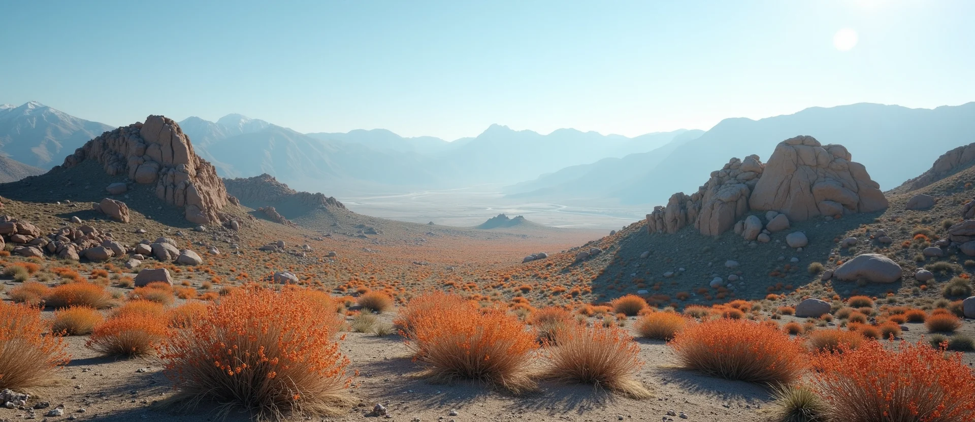 Symbolizing Identity/Local: A local Indian Paintbrush Sierra Nevada skyline. - AI Generated