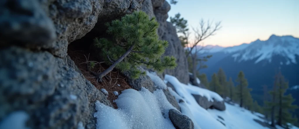 Symbolizing Growth/Resilience: A local Manzanita tree growing out of a rock cleft. - AI Generated