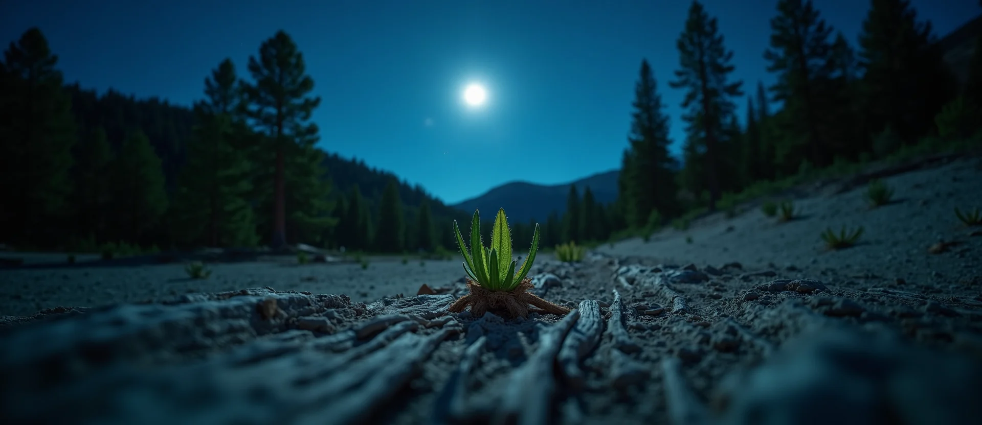 Symbolizing Seed/New Beginning: A local Ponderosa Pine new green bud on a branch. - AI Generated