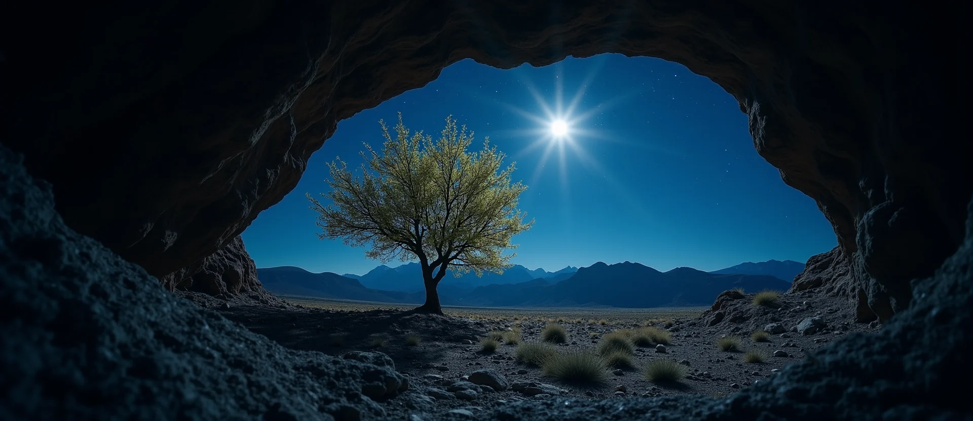 Symbolizing Growth/Resilience: A local Desert Peach tree growing out of a rock cleft. - AI Generated