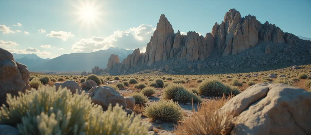 Symbolizing Stability/Peak: A local Sagebrush (Artemisia tridentata) jagged granite peak. - AI Generated