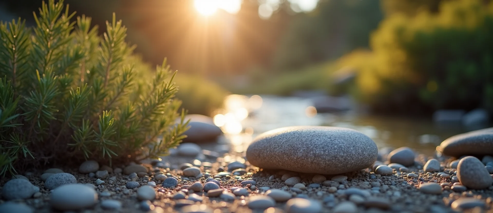 Symbolizing Flow/Cleansing: A local Bitterbrush smooth Truckee river stones. - AI Generated