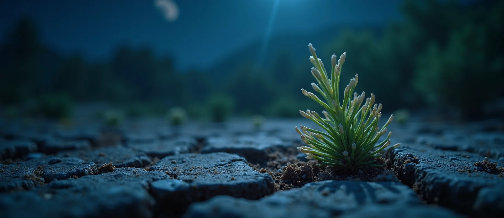 Symbolizing Seed/New Beginning: A local Sierra Juniper shoot emerging from cracked soil. - AI Generated