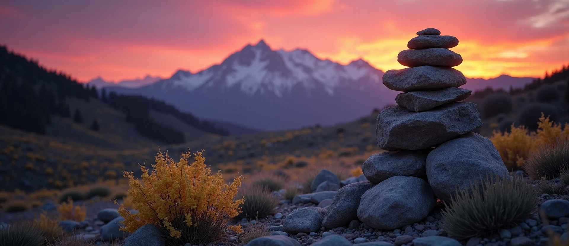 Symbolizing Stability/Peak: A local Manzanita ancient rock cairn. - AI Generated