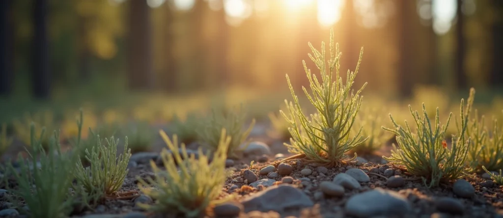 Symbolizing Seed/New Beginning: A local Desert Peach sprouting sagebrush seedling. - AI Generated