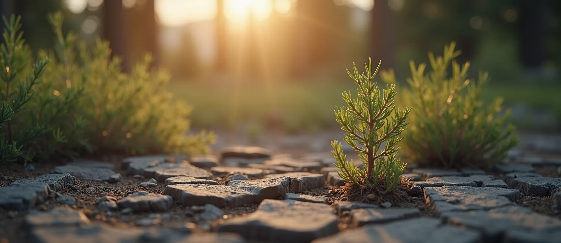 Symbolizing Seed/New Beginning: A local Rabbitbrush shoot emerging from cracked soil. - AI Generated