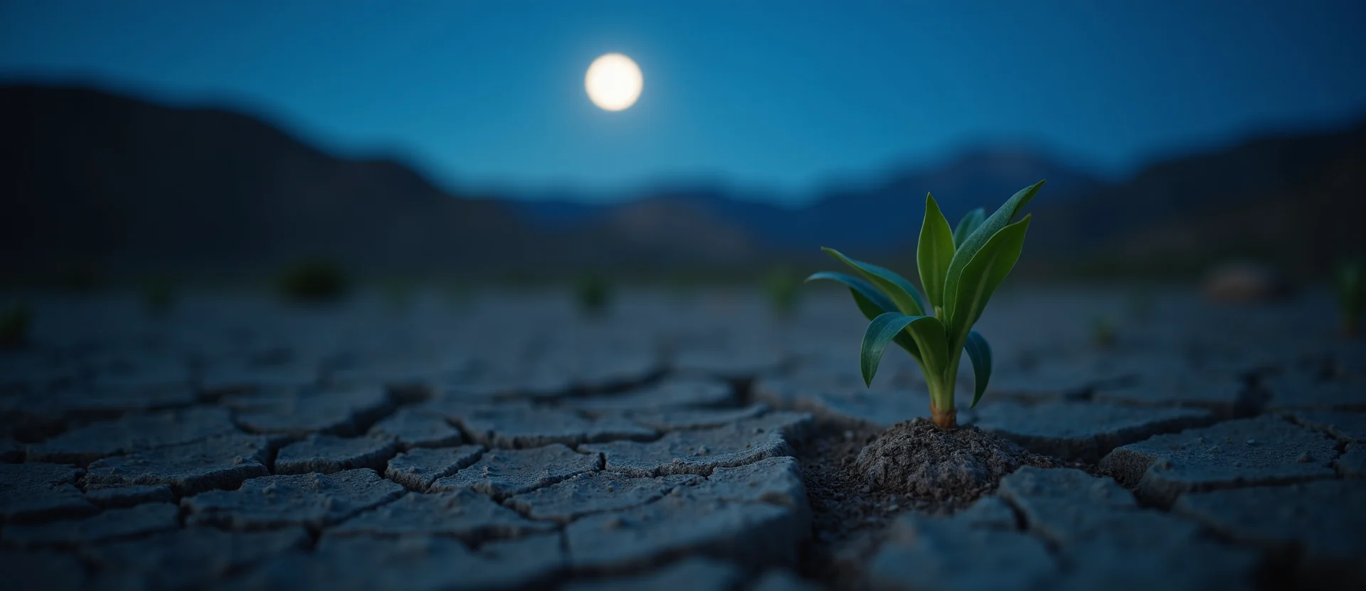 Symbolizing Seed/New Beginning: A local Desert Peach shoot emerging from cracked soil. - AI Generated
