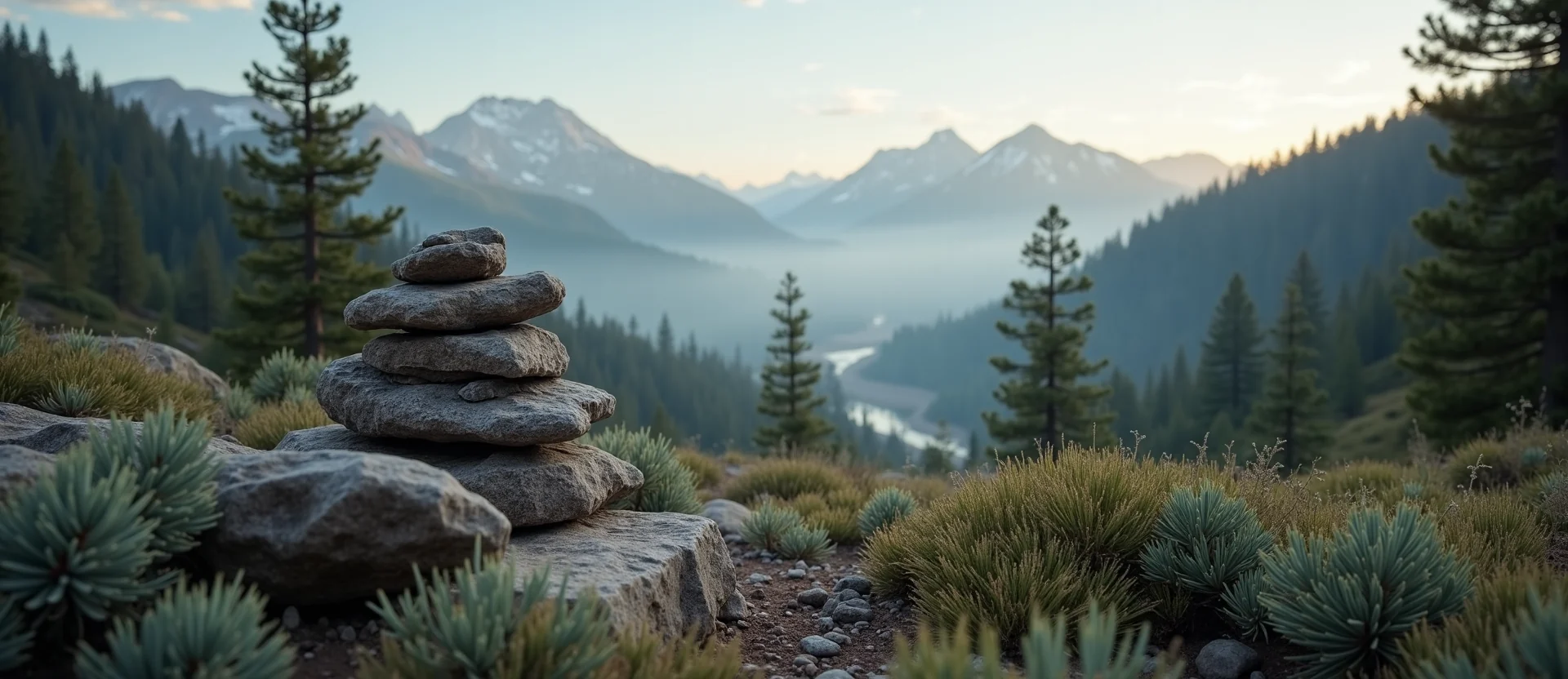 Symbolizing Stability/Peak: A local Rabbitbrush ancient rock cairn. - AI Generated