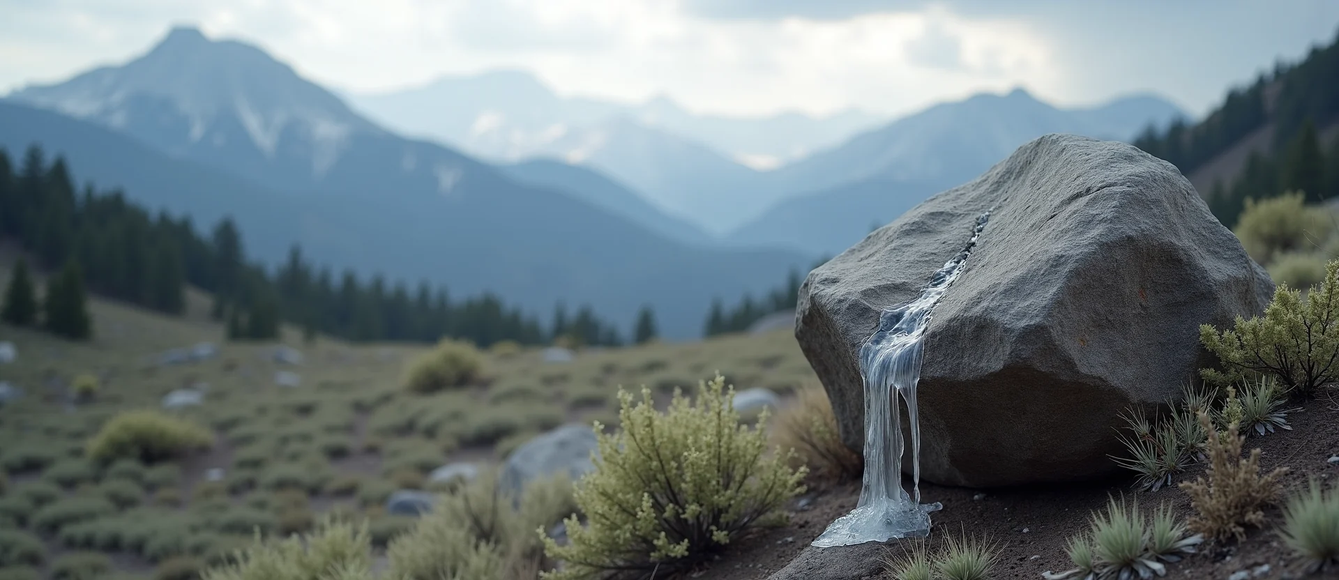 Symbolizing Stability/Peak: A local Mountain Mahogany unshakable boulder. - AI Generated