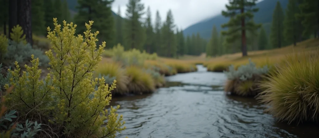 Symbolizing Flow/Cleansing: A local Ponderosa Pine clear cold snowmelt stream. - AI Generated