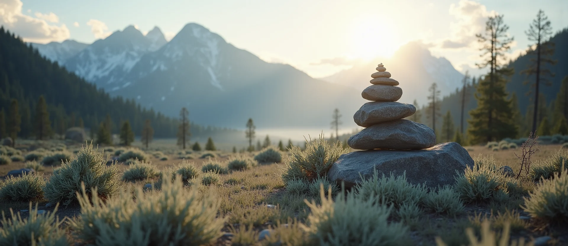 Symbolizing Stability/Peak: A local Bitterbrush ancient rock cairn. - AI Generated