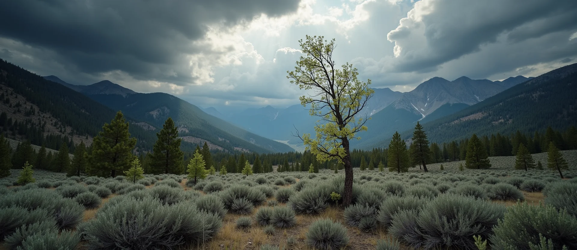 Symbolizing Growth/Resilience: A local Sierra Juniper new branch reaching for the sky. - AI Generated