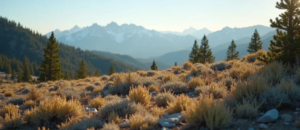 Symbolizing Stability/Peak: A local Indian Paintbrush distant Sierra horizon. - AI Generated