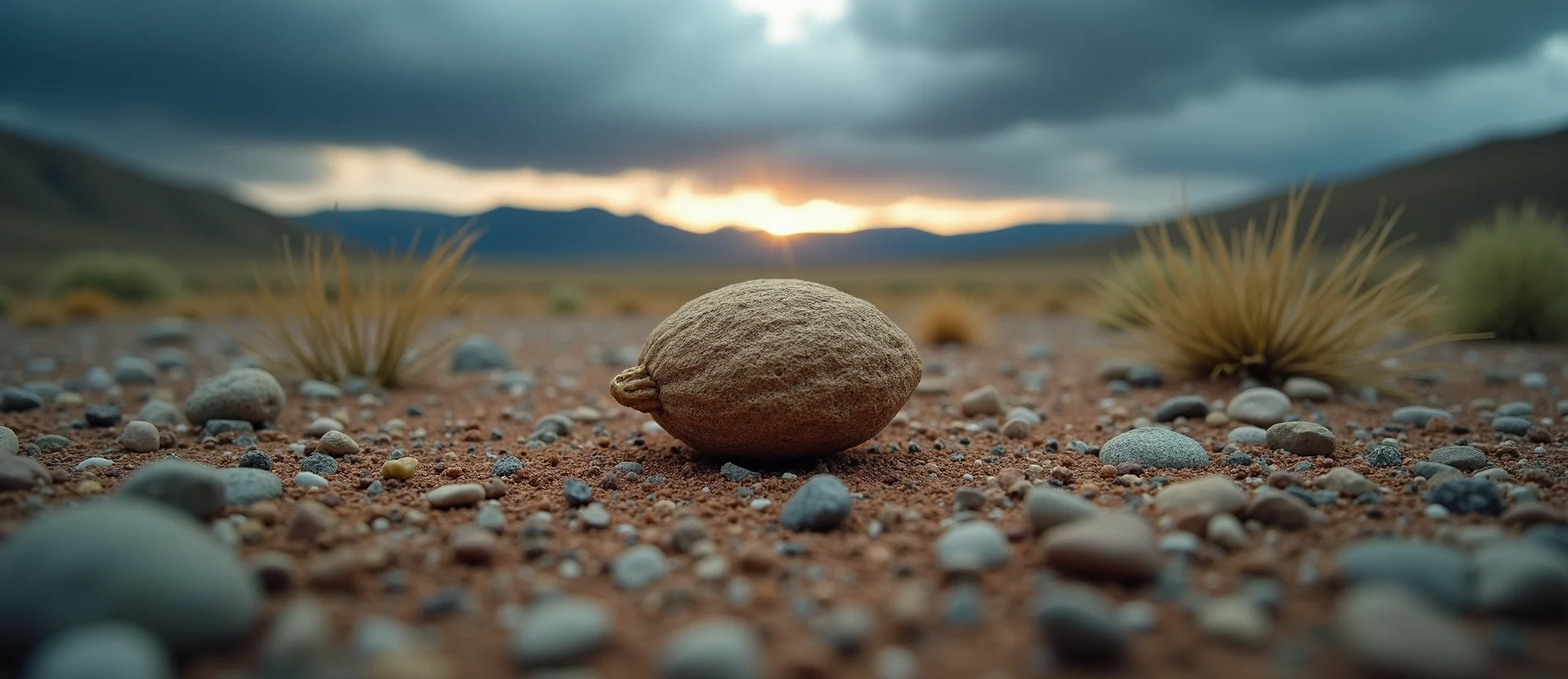 Symbolizing Seed/New Beginning: A local Indian Paintbrush single pine seed on dry earth. - AI Generated