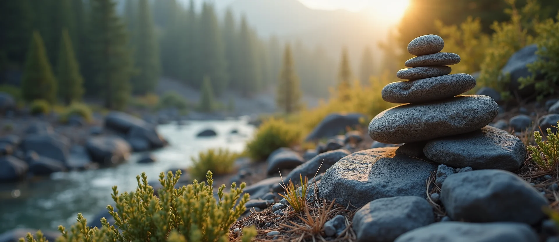Symbolizing Stability/Peak: A local Quaking Aspen ancient rock cairn. - AI Generated