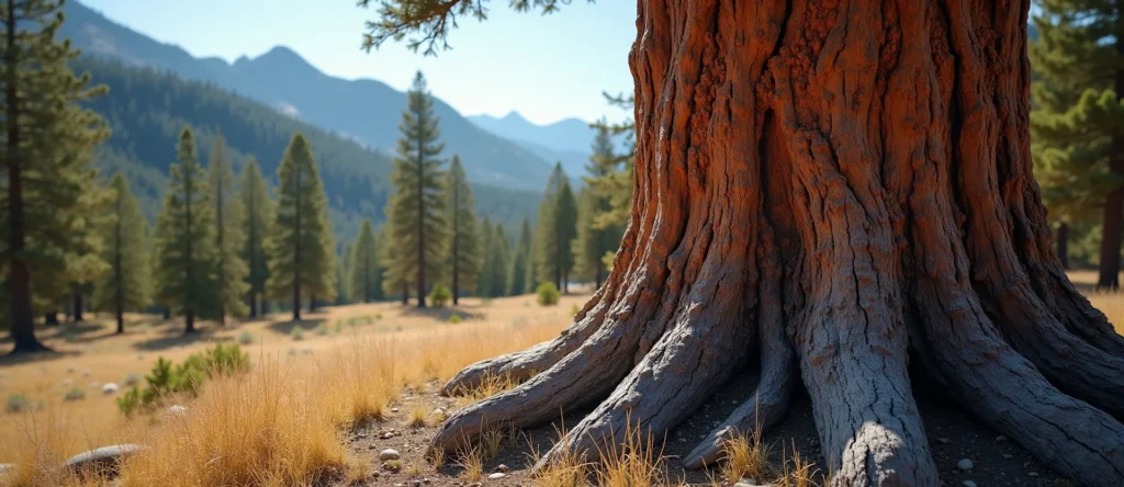 Symbolizing Growth/Resilience: A local Ponderosa Pine sturdy weathered tree trunk. - AI Generated