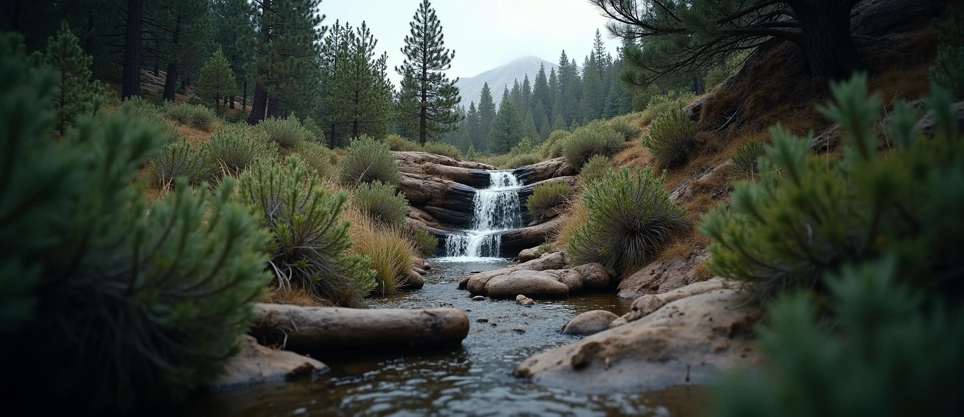 Symbolizing Flow/Cleansing: A local Desert Peach hidden small waterfall. - AI Generated