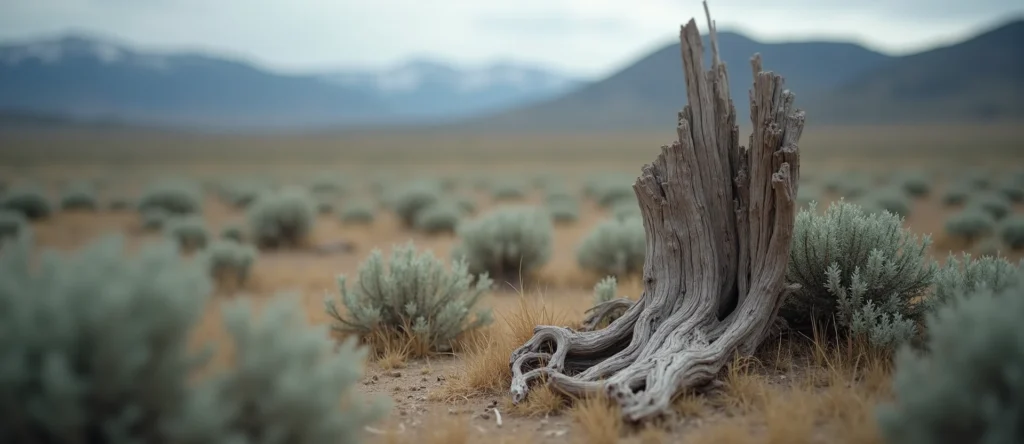 Symbolizing Growth/Resilience: A local Rabbitbrush sturdy weathered tree trunk. - AI Generated