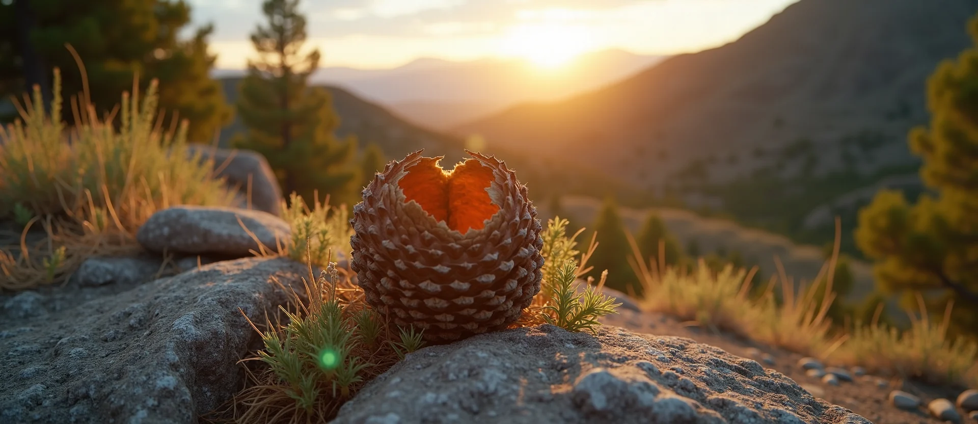 Symbolizing Seed/New Beginning: A local Sagebrush (Artemisia tridentata) opening pine cone. - AI Generated