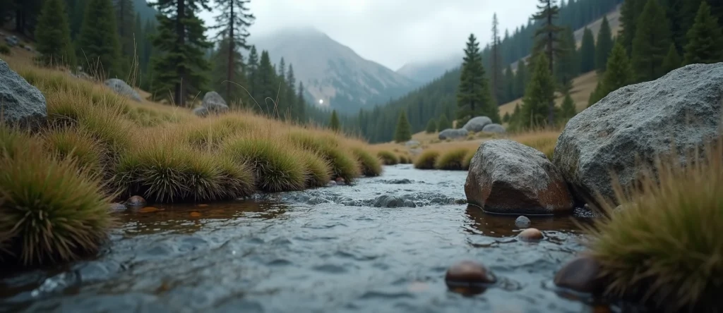 Symbolizing Flow/Cleansing: A local Mountain Mahogany babbling mountain creek. - AI Generated