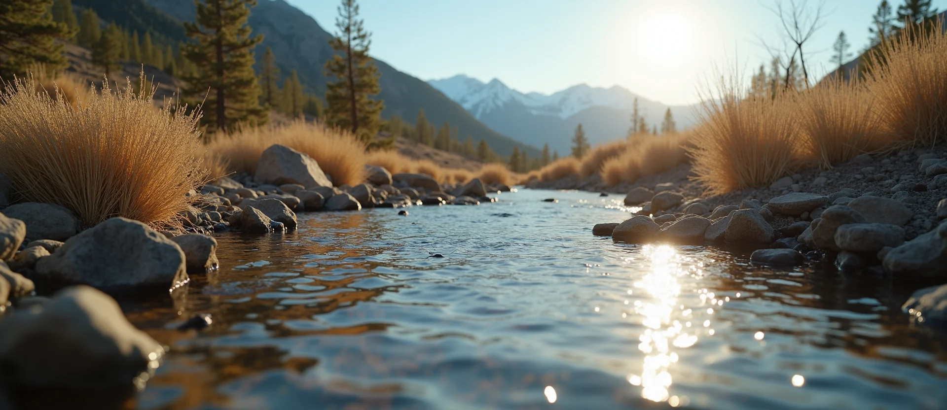 Symbolizing Flow/Cleansing: A local Bitterbrush clear cold snowmelt stream. - AI Generated