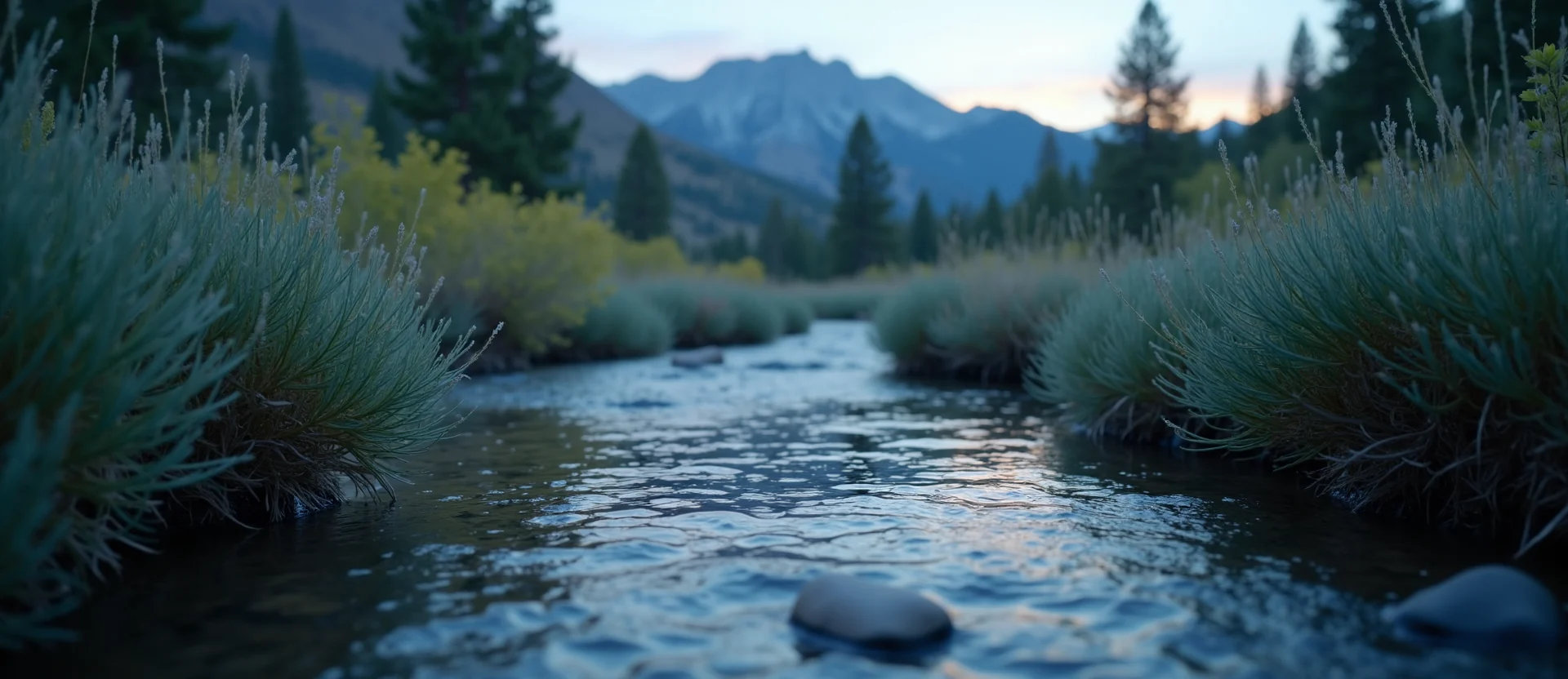 Symbolizing Flow/Cleansing: A local Sagebrush (Artemisia tridentata) clear cold snowmelt stream. - AI Generated