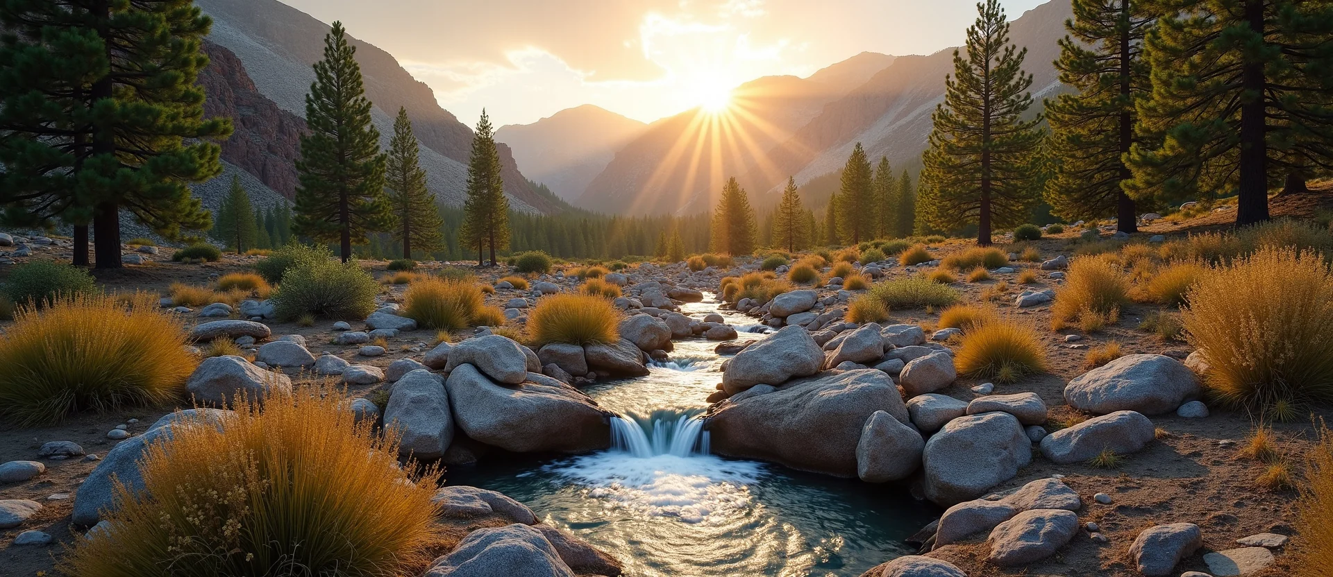 Symbolizing Flow/Cleansing: A local Ponderosa Pine hidden small waterfall. - AI Generated