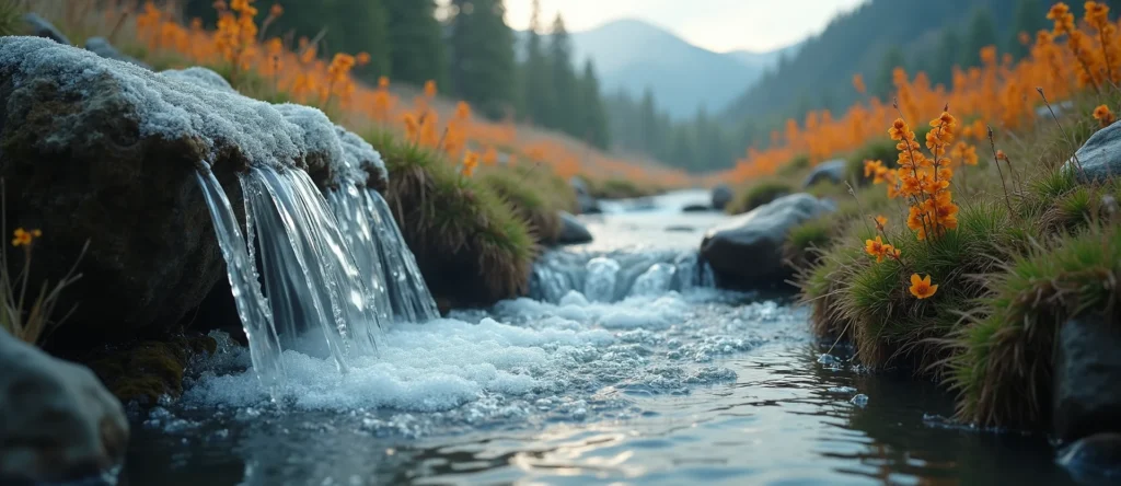 Symbolizing Flow/Cleansing: A local Indian Paintbrush hidden small waterfall. - AI Generated