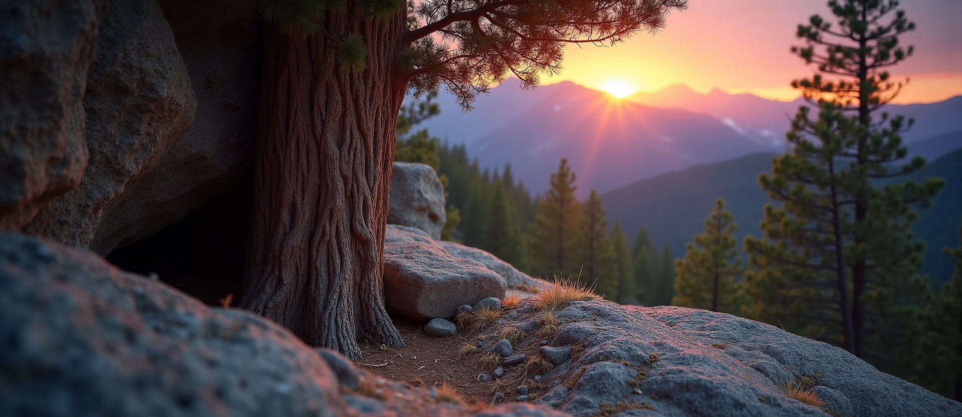 Symbolizing Growth/Resilience: A local Sierra Juniper tree growing out of a rock cleft. - AI Generated