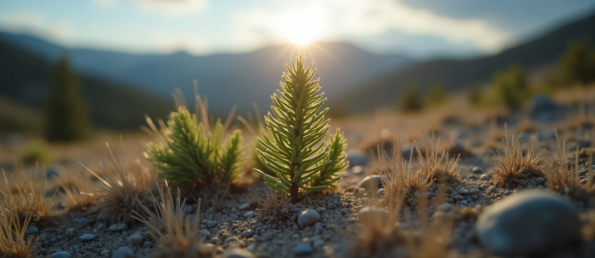 Symbolizing Seed/New Beginning: A local Indian Paintbrush sprouting sagebrush seedling. - AI Generated