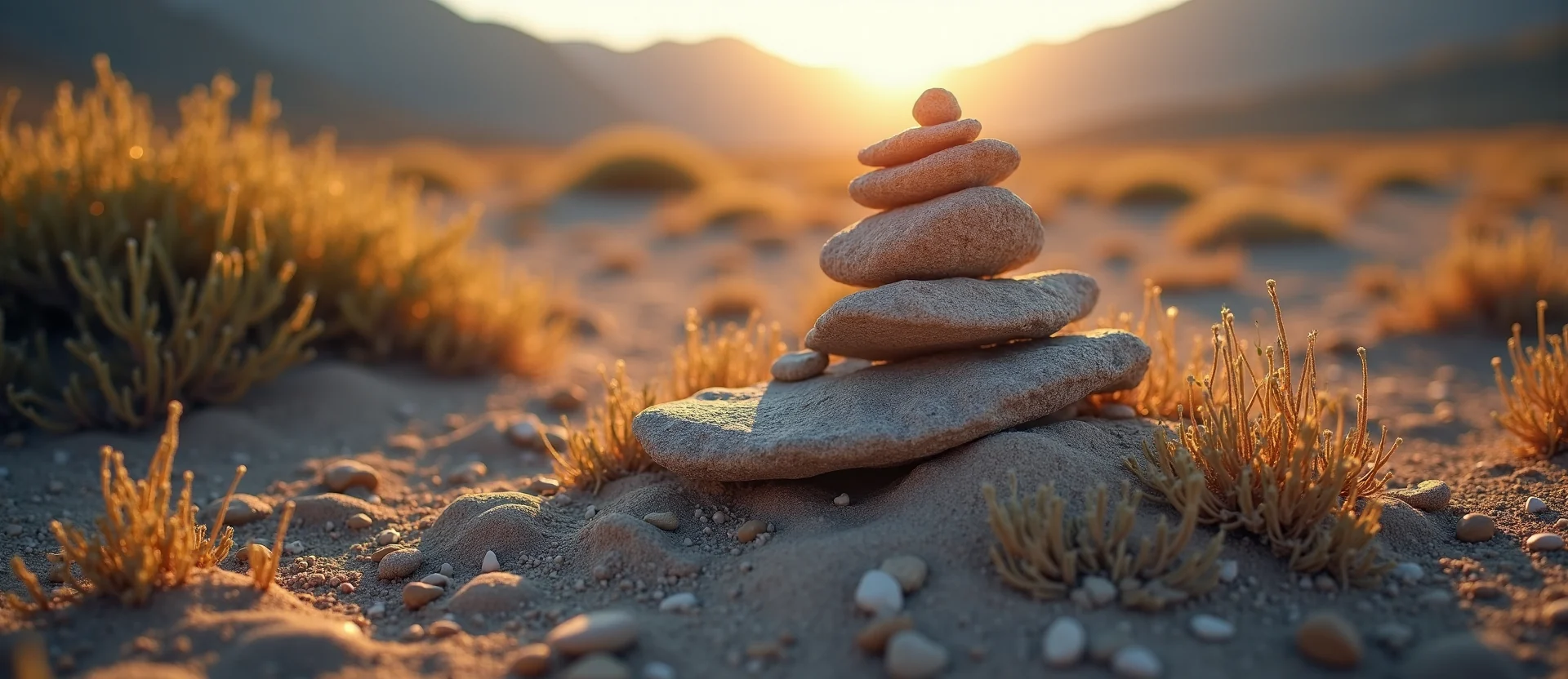Symbolizing Stability/Peak: A local Rabbitbrush ancient rock cairn. - AI Generated